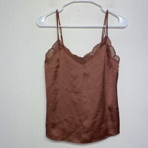 Abercrombie & Fitch Shirt Womens XS Dusty Brown Lace Satin Y2K Romantic Camisole